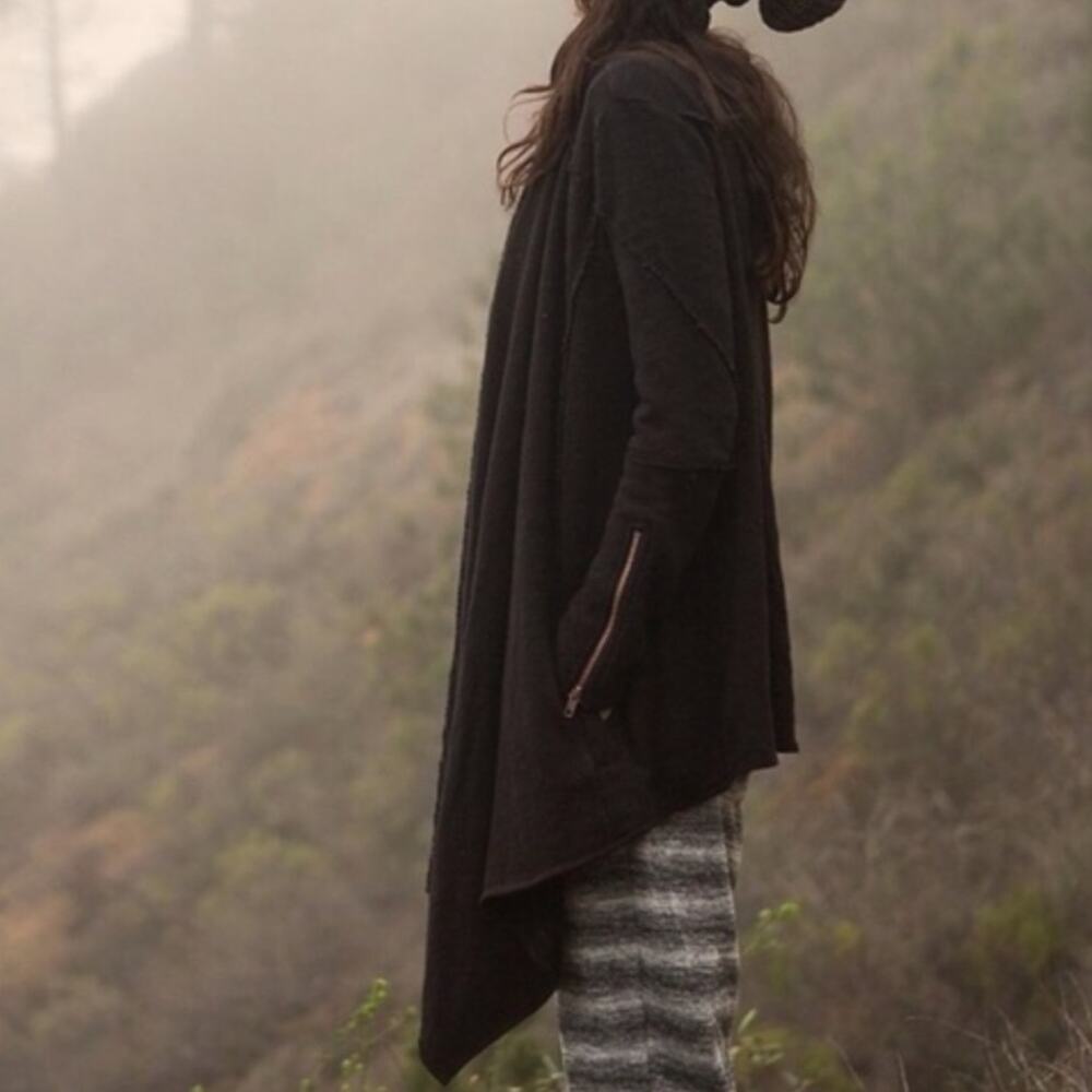 Free People Black In The Loop Waterfall Cardigan Sweater